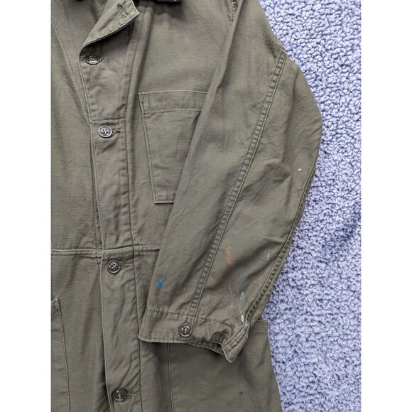 VTG US Military Cotton Sateen Coveralls Mens S Distressed Paint Splatter Green - Picture 6 of 14